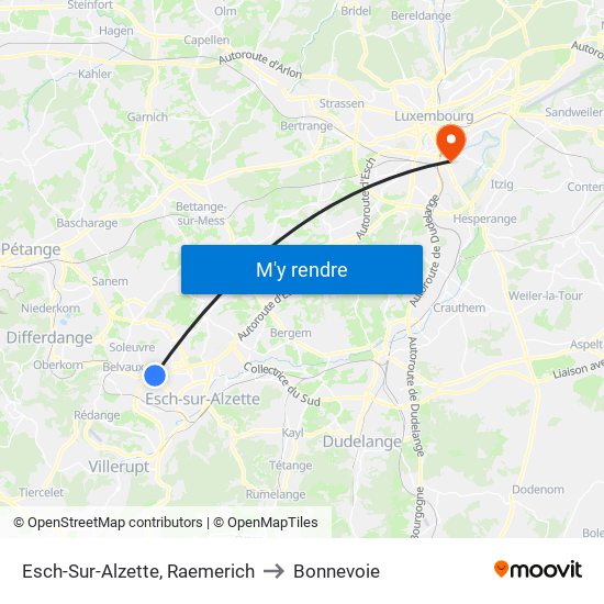 Esch-Sur-Alzette, Raemerich to Bonnevoie map