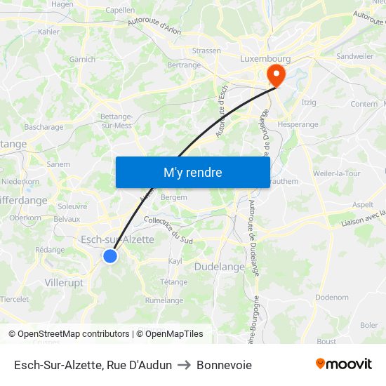 Esch-Sur-Alzette, Rue D'Audun to Bonnevoie map
