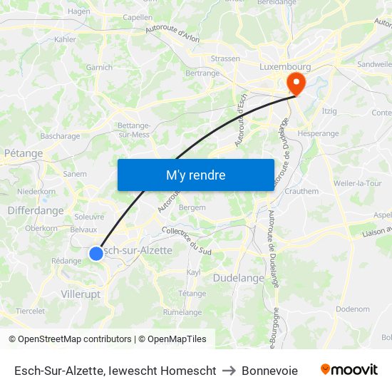 Esch-Sur-Alzette, Iewescht Homescht to Bonnevoie map