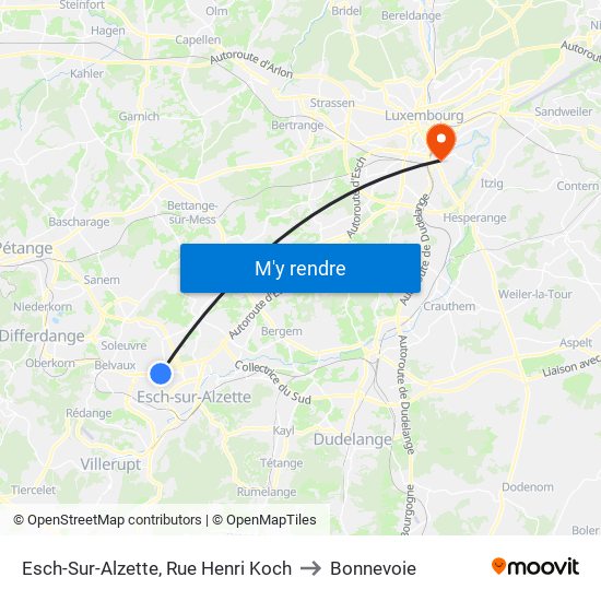 Esch-Sur-Alzette, Rue Henri Koch to Bonnevoie map