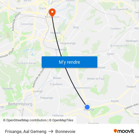 Frisange, Aal Gemeng to Bonnevoie map