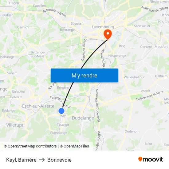 Kayl, Barrière to Bonnevoie map