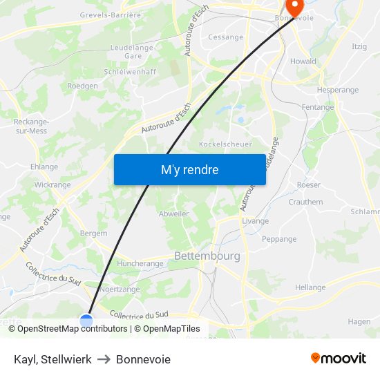 Kayl, Stellwierk to Bonnevoie map