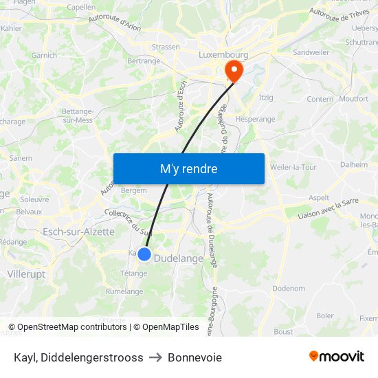 Kayl, Diddelengerstrooss to Bonnevoie map