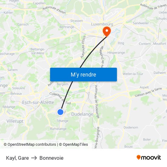 Kayl, Gare to Bonnevoie map