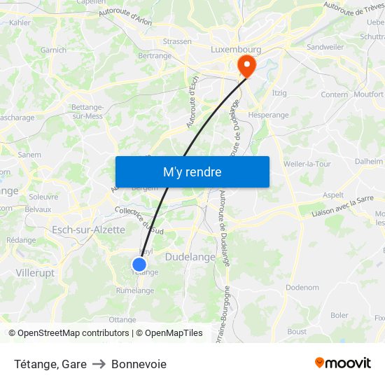 Tétange, Gare to Bonnevoie map