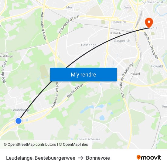 Leudelange, Beetebuergerwee to Bonnevoie map