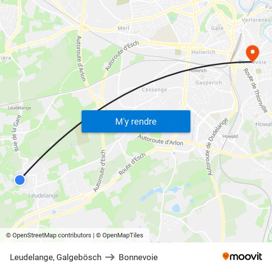 Leudelange, Galgebösch to Bonnevoie map