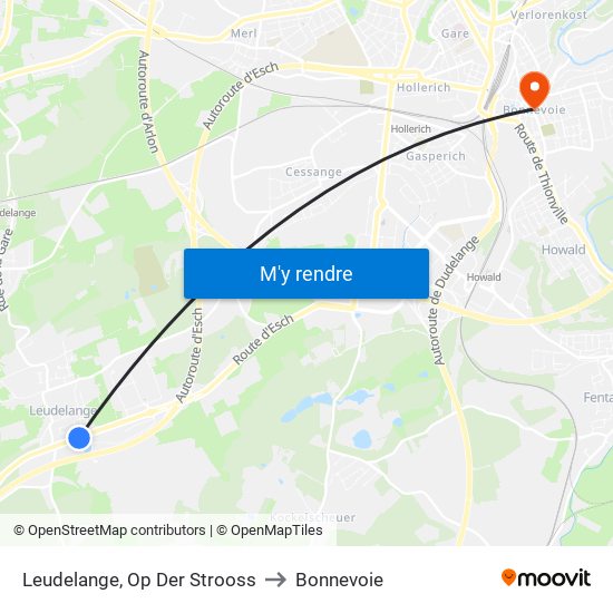 Leudelange, Op Der Strooss to Bonnevoie map