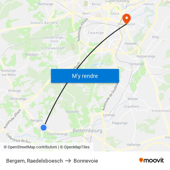 Bergem, Raedelsboesch to Bonnevoie map