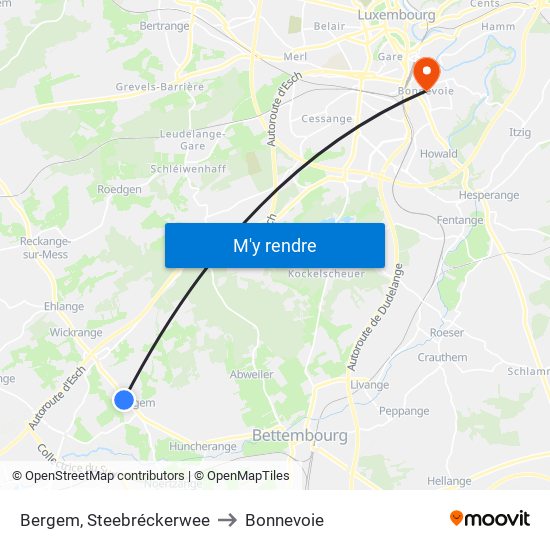 Bergem, Steebréckerwee to Bonnevoie map