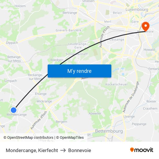 Mondercange, Kierfecht to Bonnevoie map