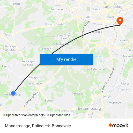 Mondercange, Police to Bonnevoie map