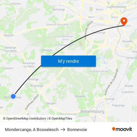 Mondercange, A Bosselesch to Bonnevoie map