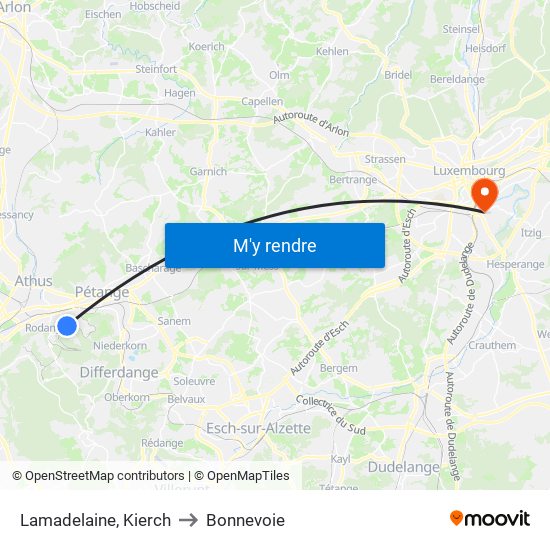 Lamadelaine, Kierch to Bonnevoie map