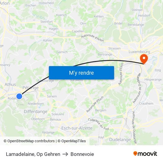 Lamadelaine, Op Gehren to Bonnevoie map