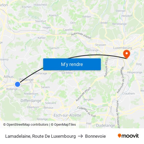 Lamadelaine, Route De Luxembourg to Bonnevoie map