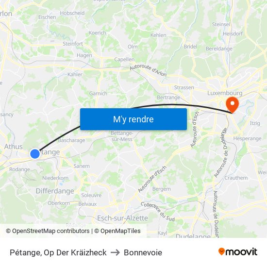 Pétange, Op Der Kräizheck to Bonnevoie map