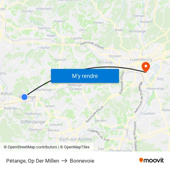 Pétange, Op Der Millen to Bonnevoie map