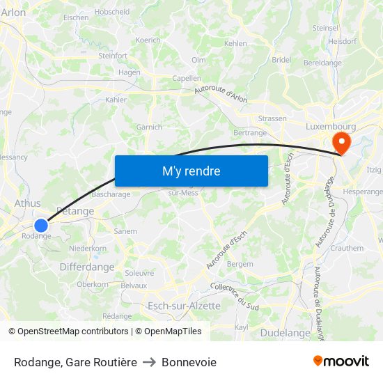 Rodange, Gare Routière to Bonnevoie map