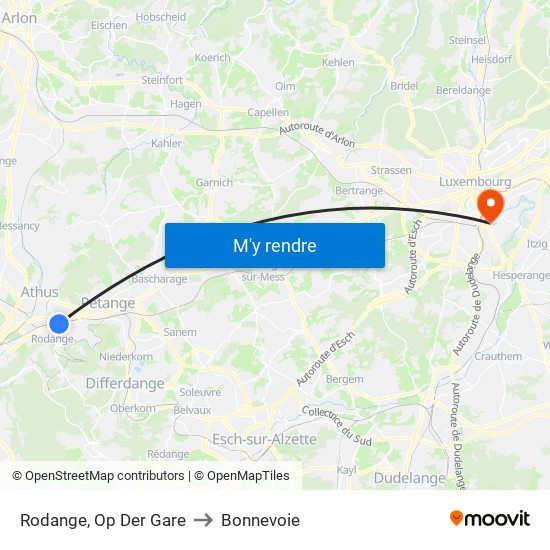 Rodange, Op Der Gare to Bonnevoie map