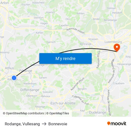 Rodange, Vullesang to Bonnevoie map