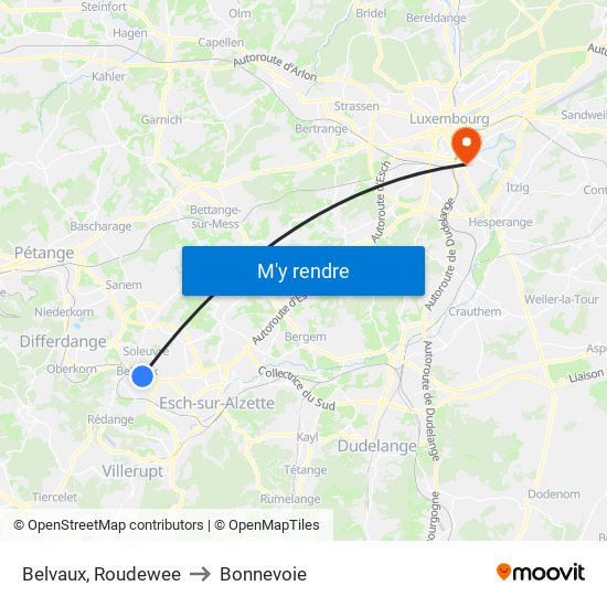 Belvaux, Roudewee to Bonnevoie map