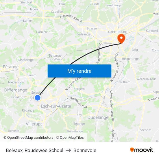 Belvaux, Roudewee Schoul to Bonnevoie map