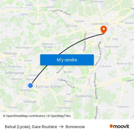 Belval (Lycée), Gare Routière to Bonnevoie map