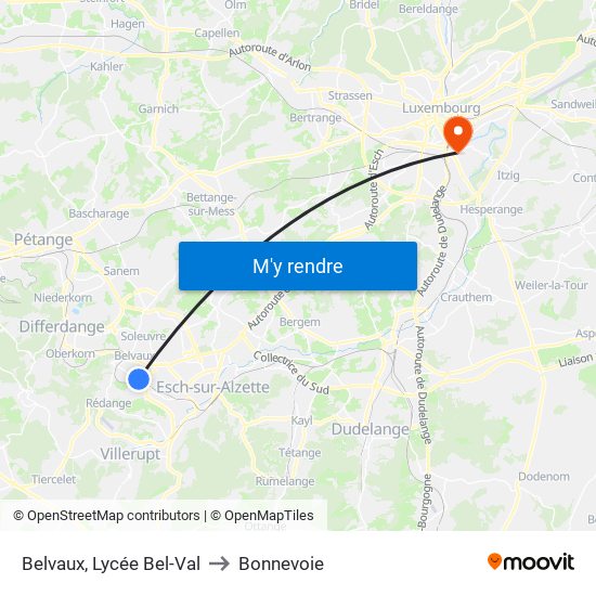 Belvaux, Lycée Bel-Val to Bonnevoie map