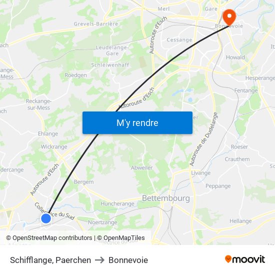 Schifflange, Paerchen to Bonnevoie map