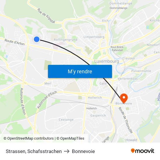 Strassen, Schafsstrachen to Bonnevoie map
