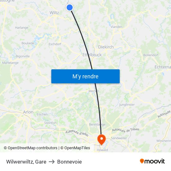 Wilwerwiltz, Gare to Bonnevoie map