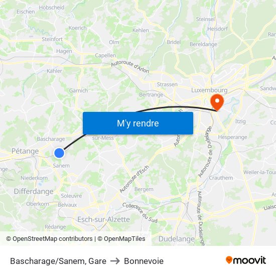 Bascharage/Sanem, Gare to Bonnevoie map