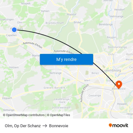 Olm, Op Der Schanz to Bonnevoie map