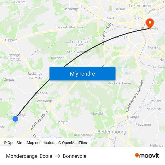 Mondercange, Ecole to Bonnevoie map