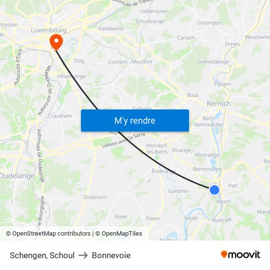 Schengen, Schoul to Bonnevoie map