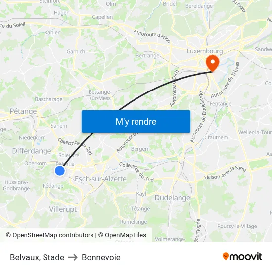 Belvaux, Stade to Bonnevoie map