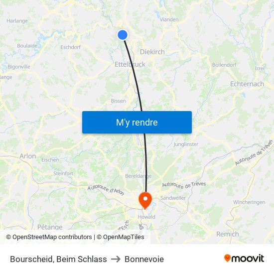 Bourscheid, Beim Schlass to Bonnevoie map