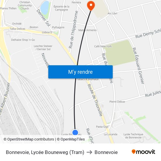 Bonnevoie, Lycée Bouneweg (Tram) to Bonnevoie map