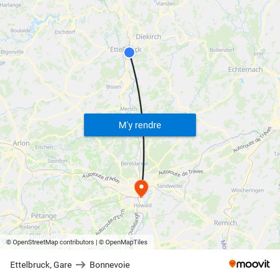 Ettelbruck, Gare to Bonnevoie map