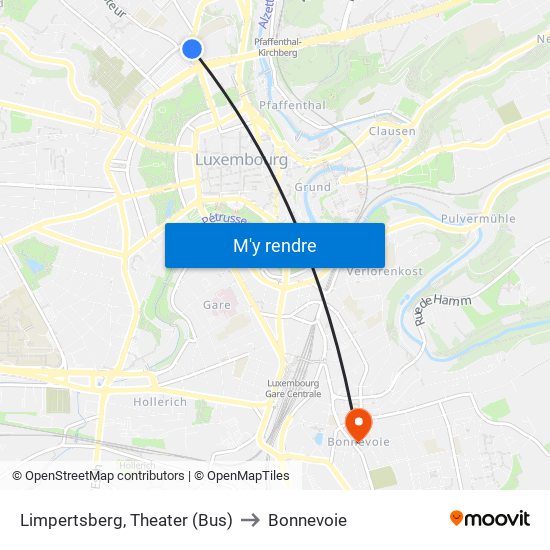 Limpertsberg, Theater (Bus) to Bonnevoie map