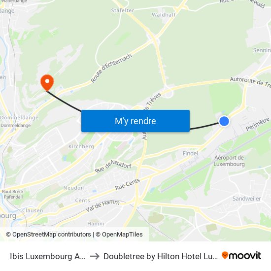 Ibis Luxembourg Aéroport to Doubletree by Hilton Hotel Luxembourg map