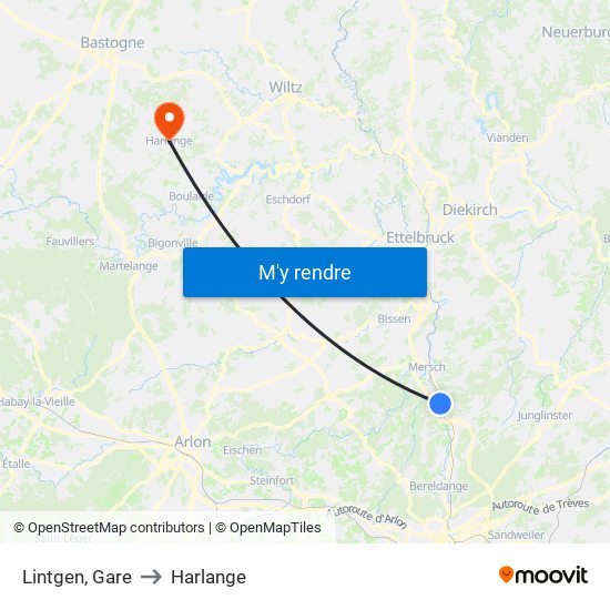 Lintgen, Gare to Harlange map