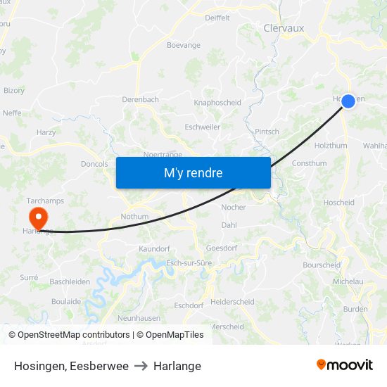 Hosingen, Eesberwee to Harlange map