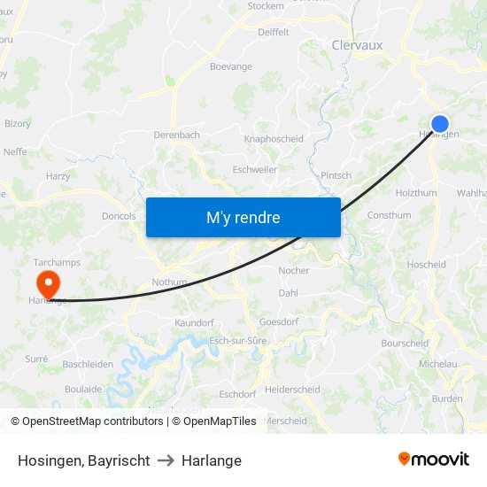 Hosingen, Bayrischt to Harlange map