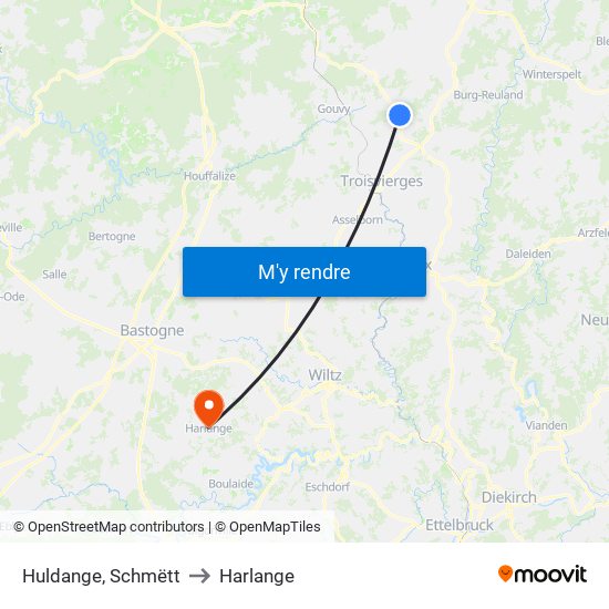 Huldange, Schmëtt to Harlange map