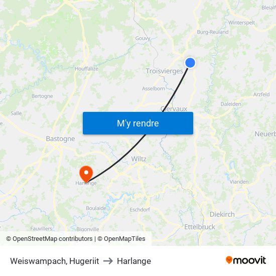Weiswampach, Hugeriit to Harlange map