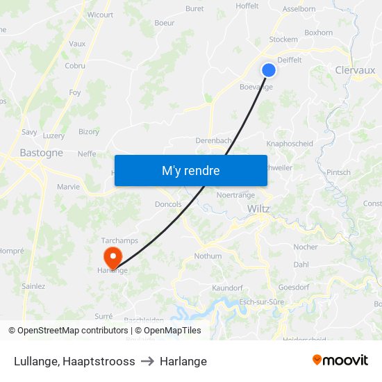 Lullange, Haaptstrooss to Harlange map