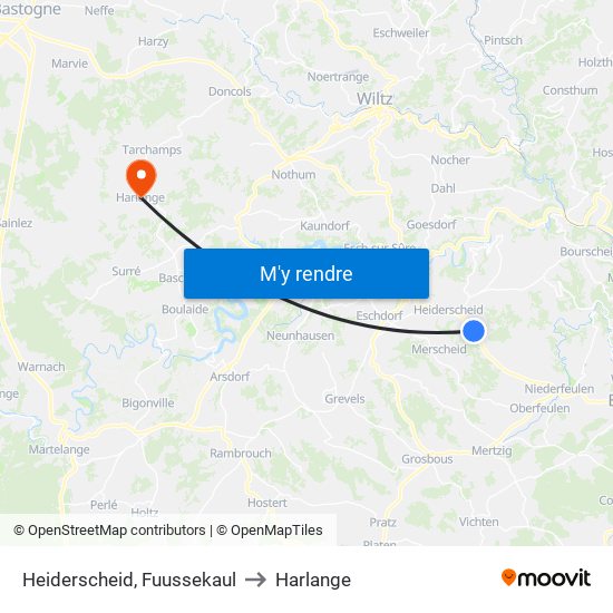 Heiderscheid, Fuussekaul to Harlange map